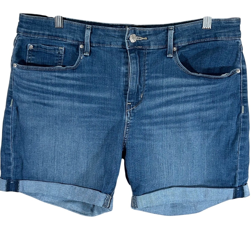 Signature by Levi Strauss Co Womens Mid Rise Denim Shorts Blue Cuffed Size 14
